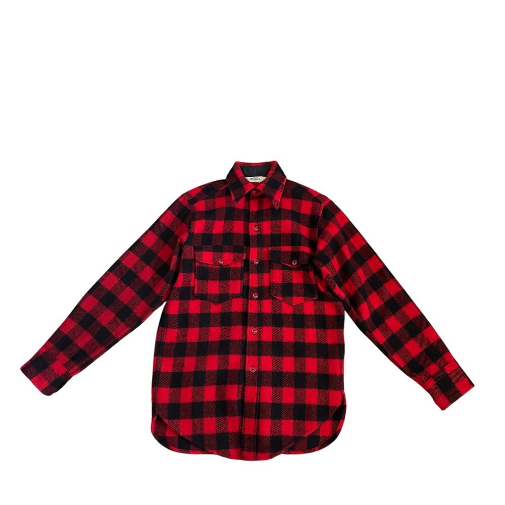 Vintage Woolrich Red Black Buffalo Plaid Wool Blend Shirt Jacket Mens Size S